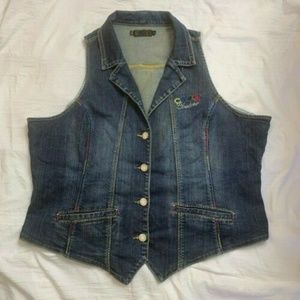 Women's Coogi Couture Bling Blue Jean Vest Size 3X